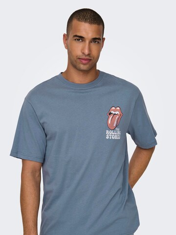 Only & Sons - Camisa 'ROLLING STONES' em azul