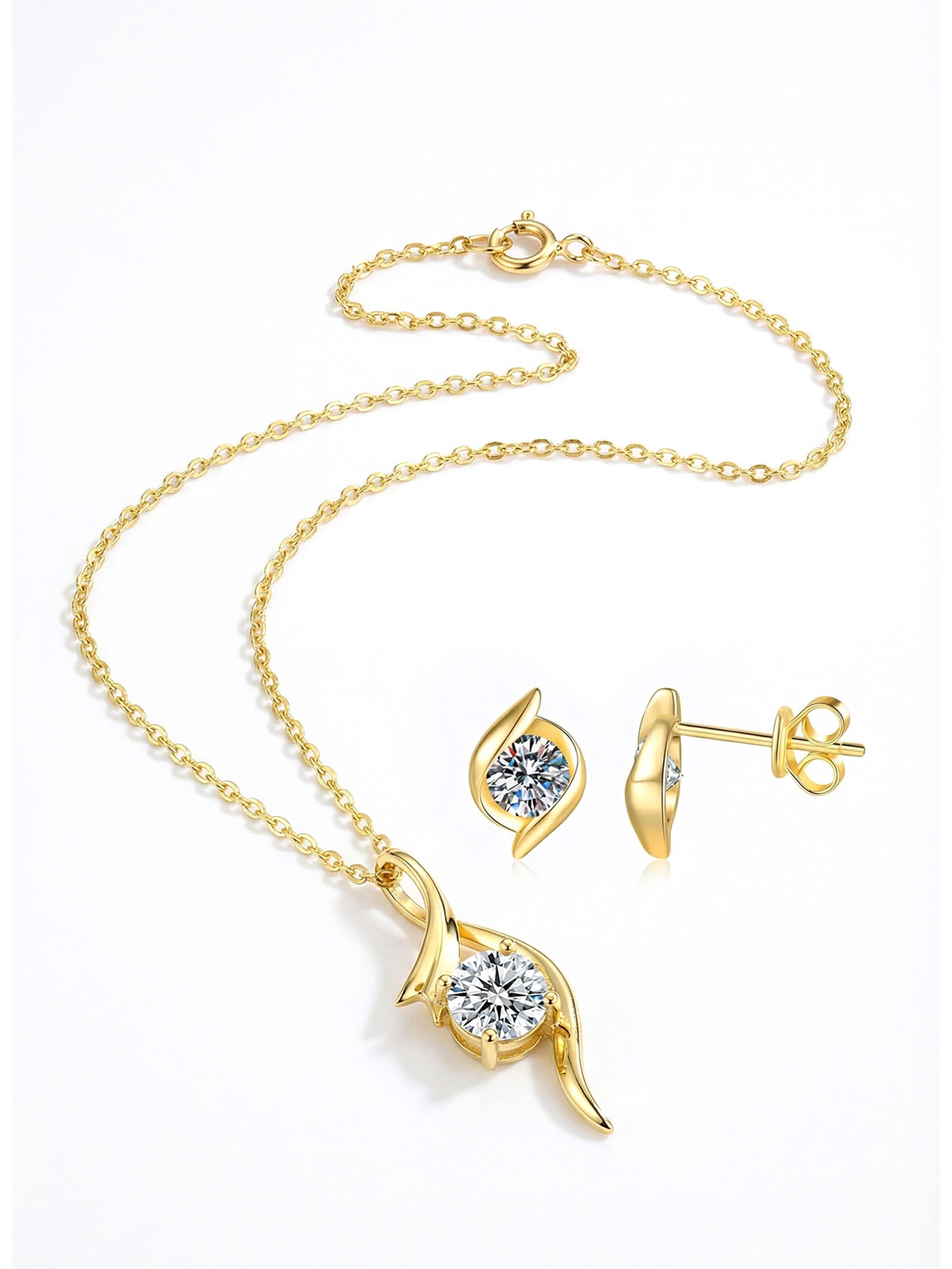 Staufergold Jewelry Set 'Schmuckset „Swing & Twist“ – Moissanit' in Gold: front