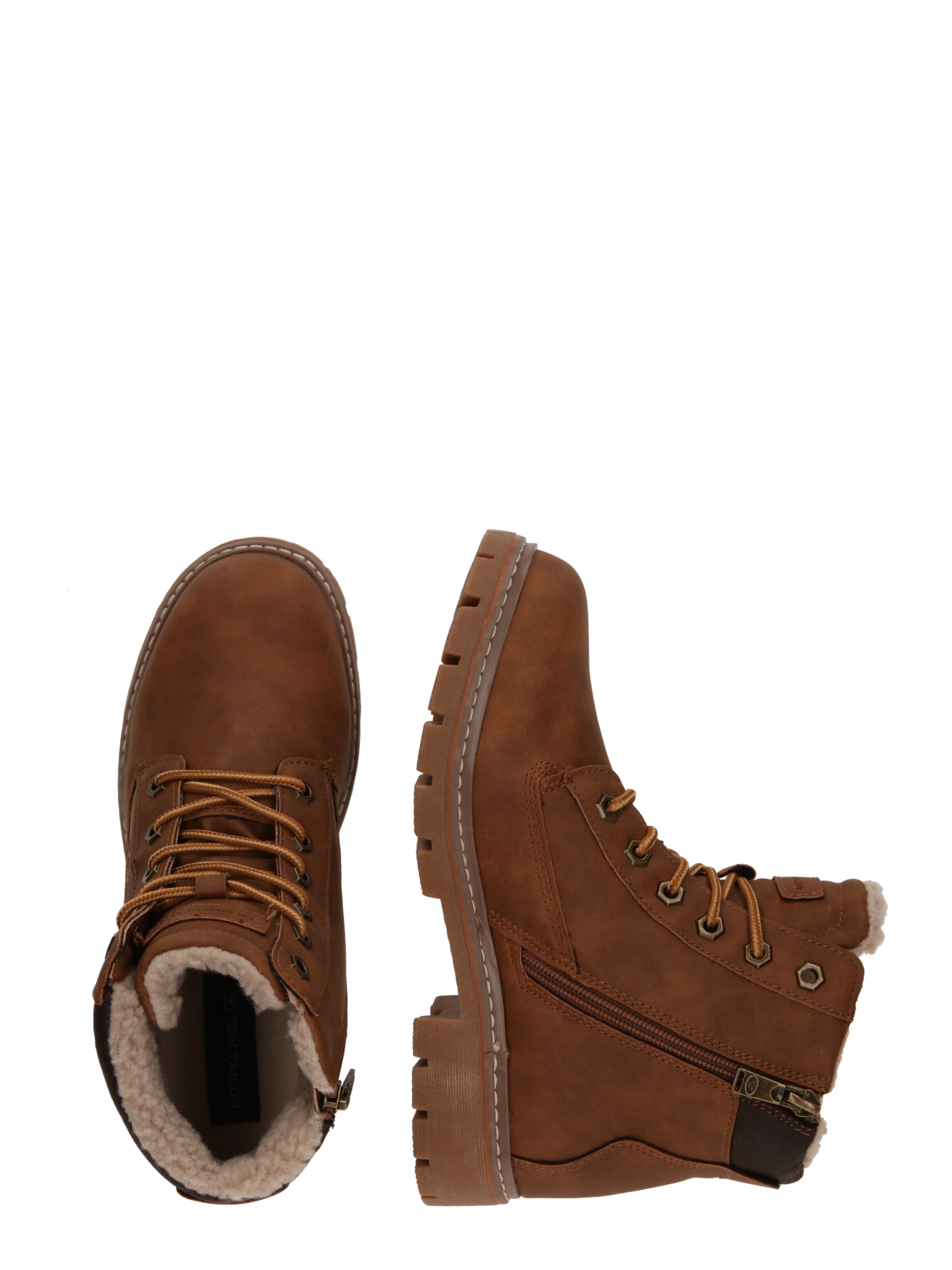 TOM TAILOR Gležnarji z vezalkami | rjava barva