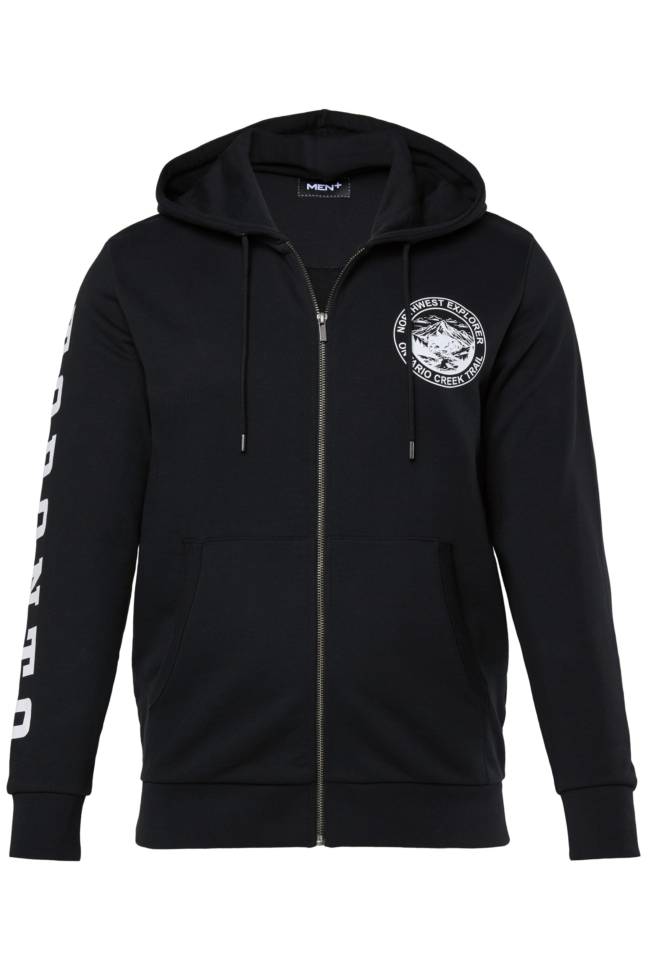 Men Plus Sweatjacke in Schwarz: Vorderseite