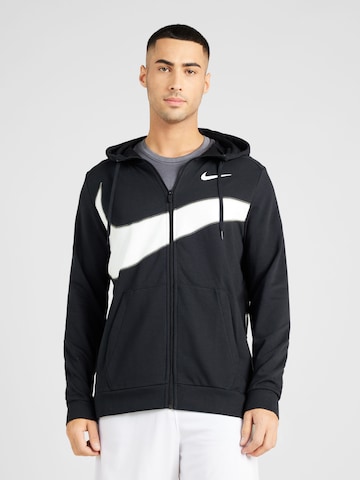 NIKE Athletic Zip-Up Hoodie 'ENERGY' in Black: front