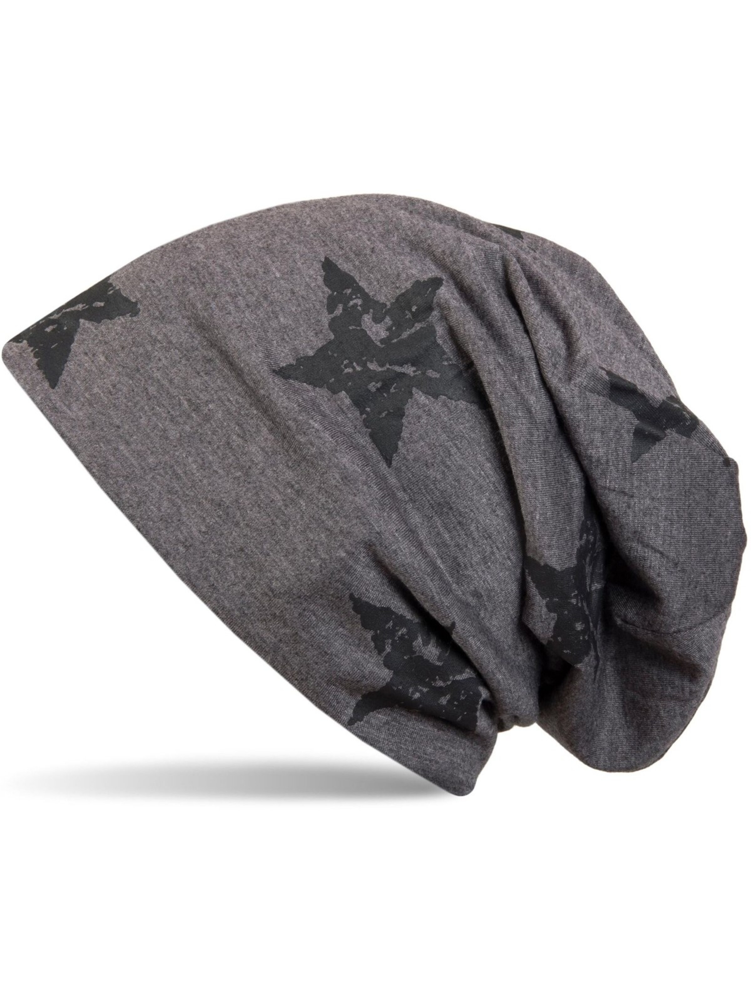 styleBREAKER Mütze 'Beanie mit Sterne Print im Destroyed Look'‌‌‌‌‌‌‌‌ in Grau: Vorderseite