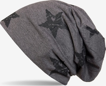styleBREAKER Mütze 'Beanie mit Sterne Print im Destroyed Look' in Grau: Vorderseite