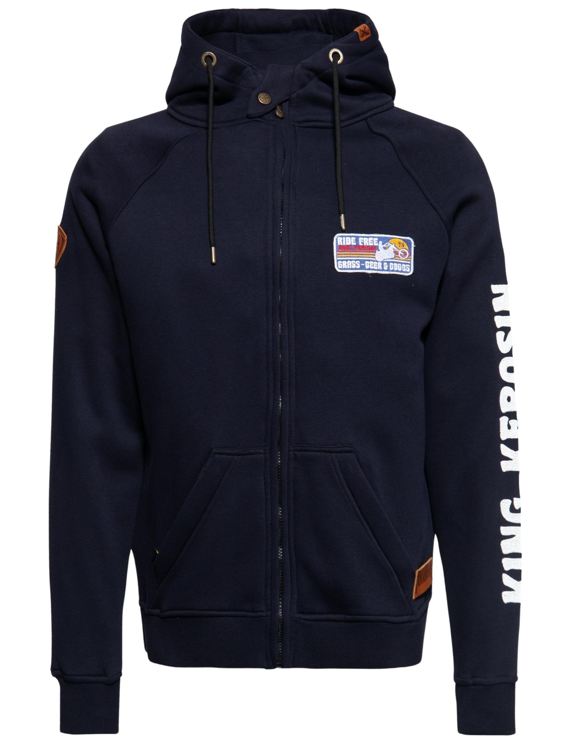 King Kerosin Zip-Up Hoodie 'KK Adventure Gear - Ride Free' in Navy, Item view