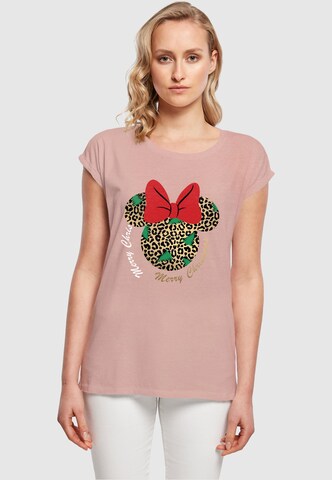 ABSOLUTE CULT Shirt 'Minnie Mouse - Leopard Christmas' in Pink: front