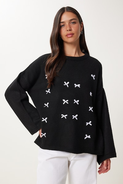 Happiness İstanbul Pull-over en noir / blanc, Vue avec produit