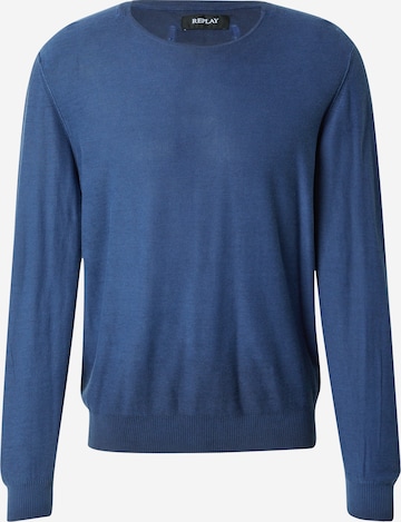 REPLAY Пуловер 'Mesh' в синьо: отпред