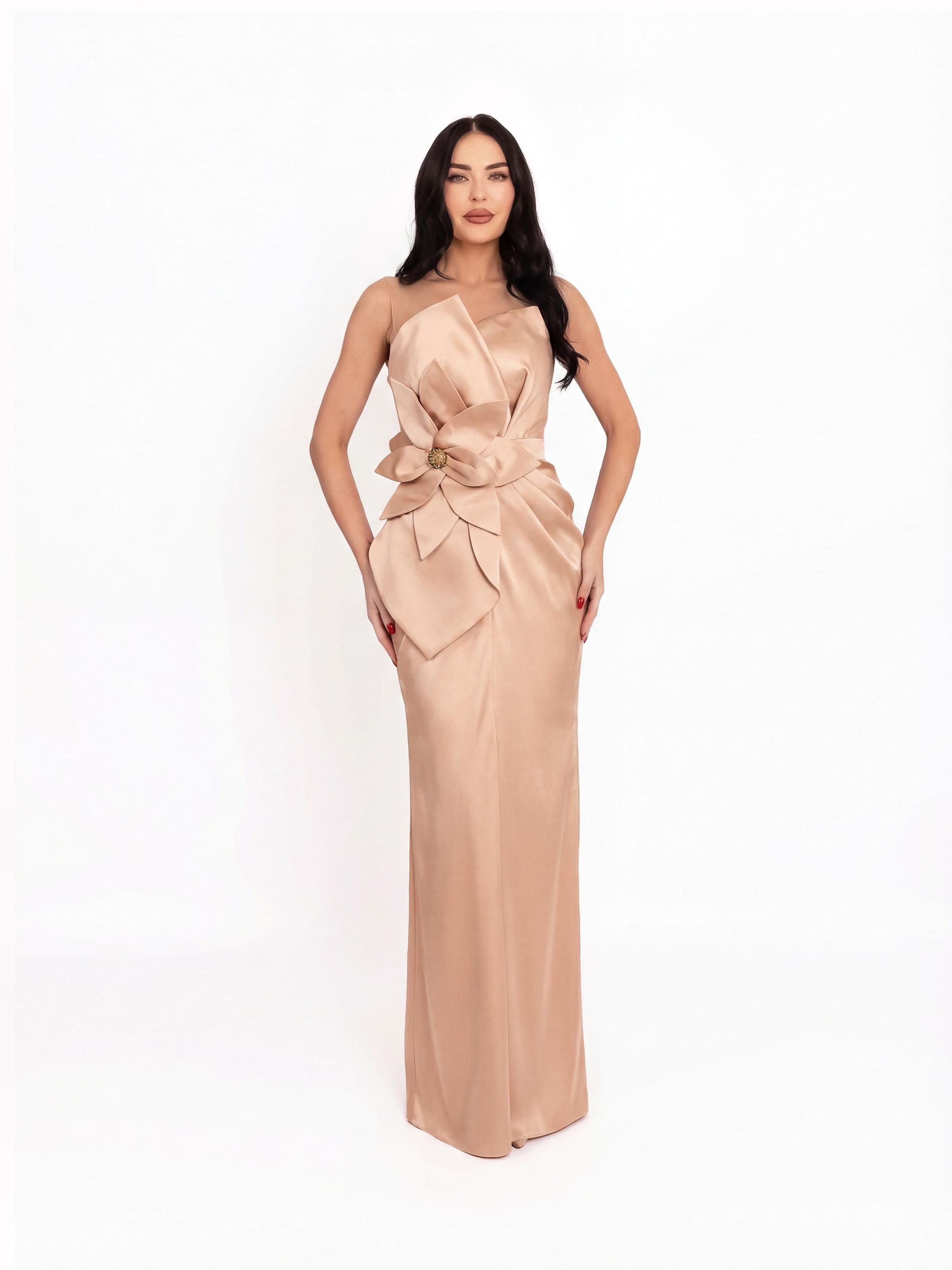 Abito da sera di acob a porter in beige: frontale