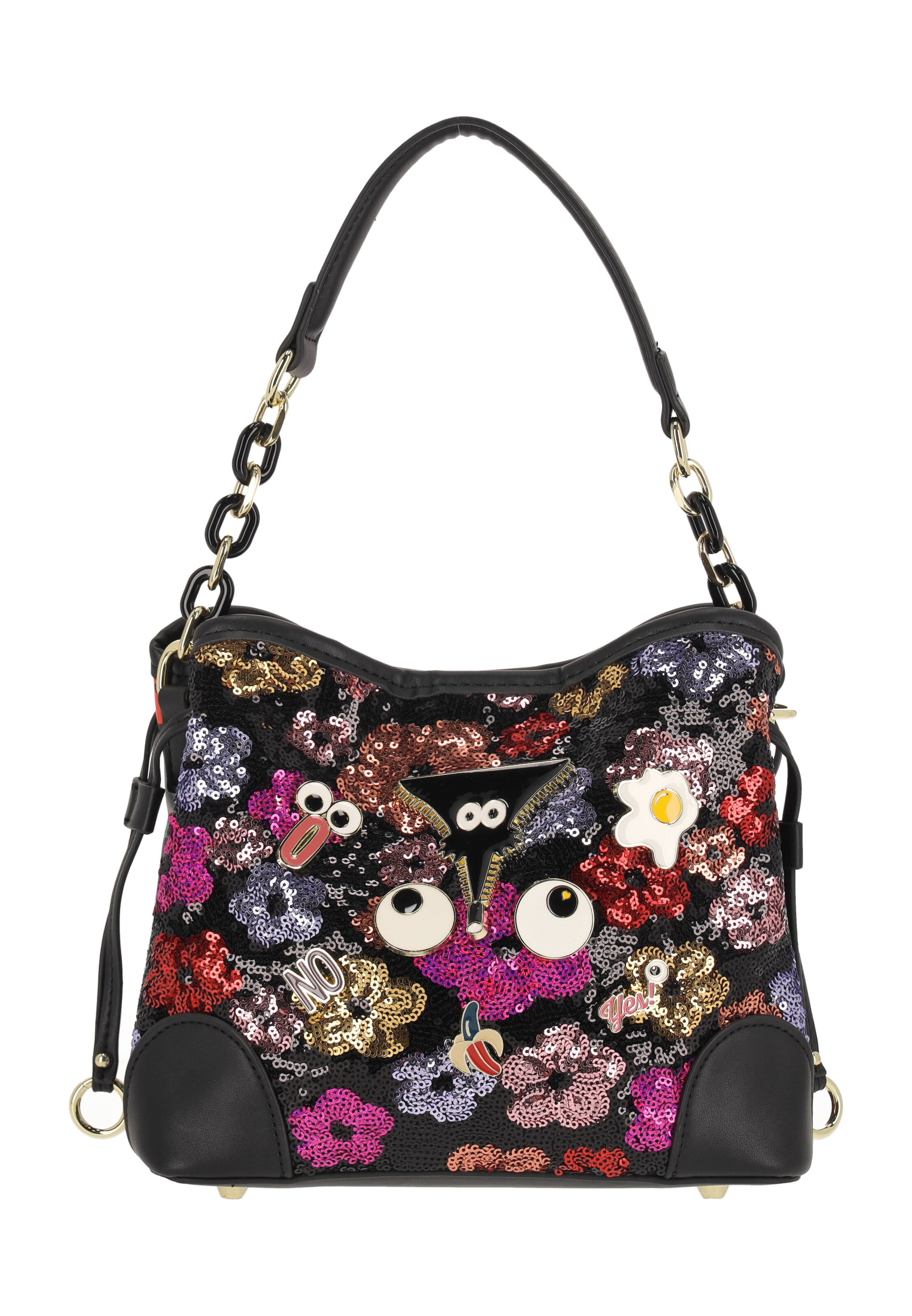 MYMO - Malas de tiracolo 'Pop Eyetheme' em preto: frente