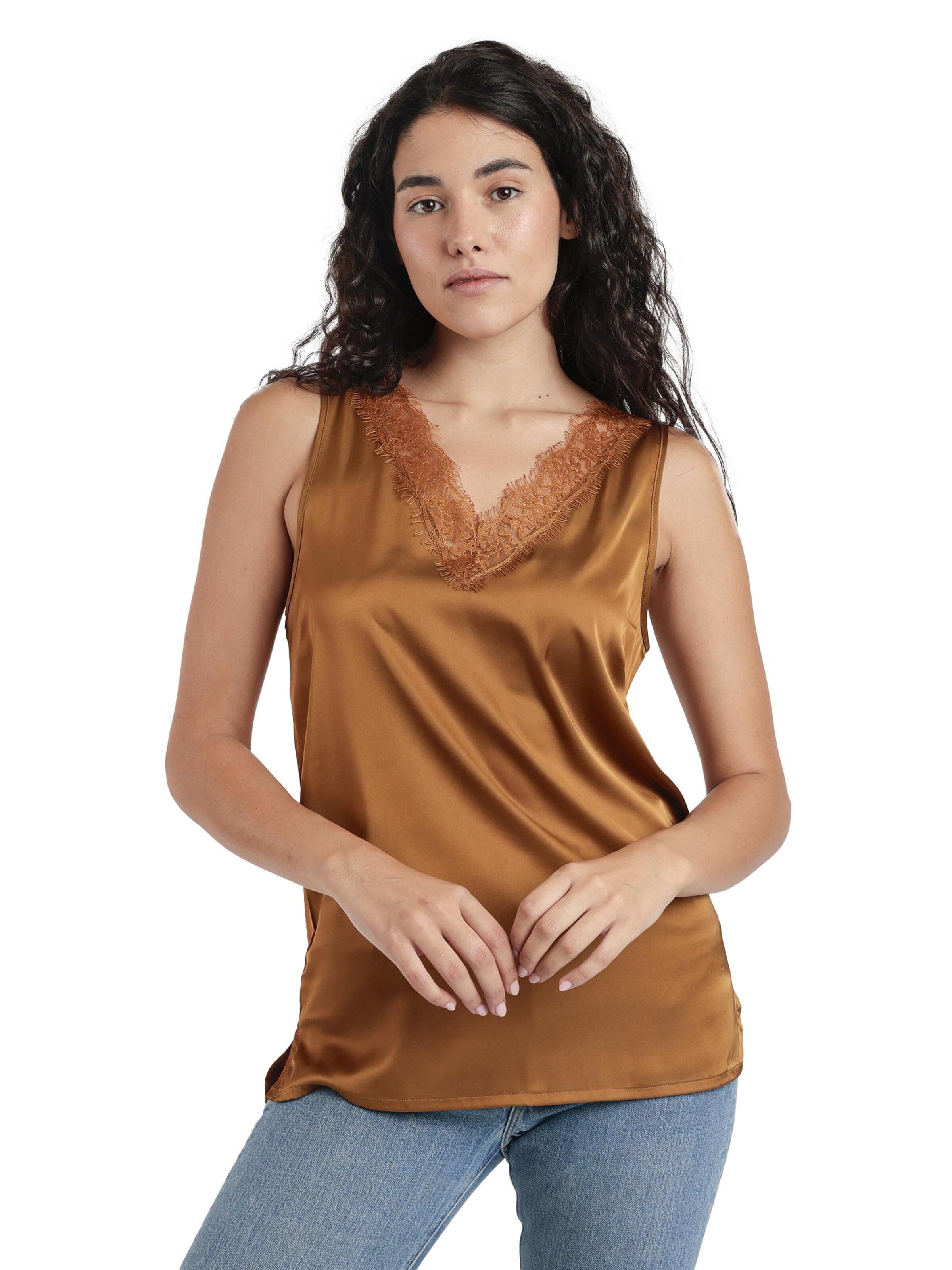 admas - Top 'Camiseta Sin Mangas Satin Lace para Mujer' en marrón: frente