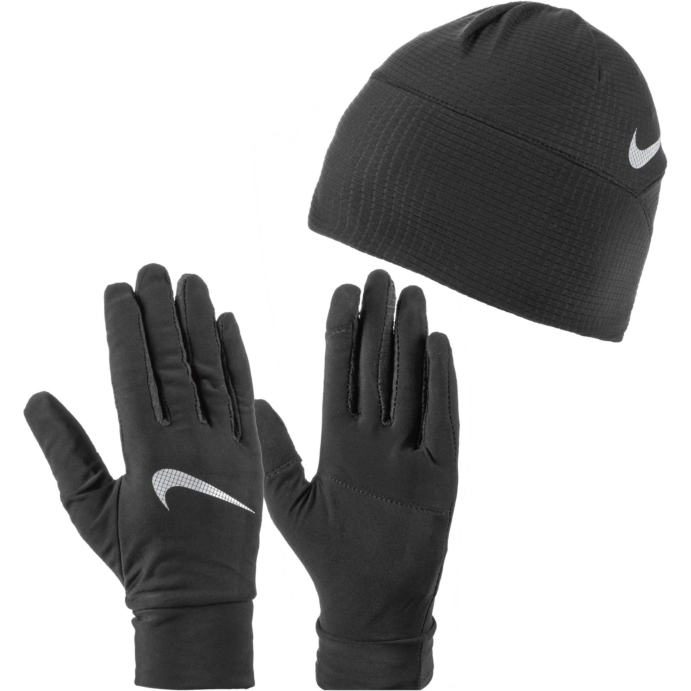 NIKE Accessoires Set: Sportmütze + Handschuhe in Schwarz: Vorderseite