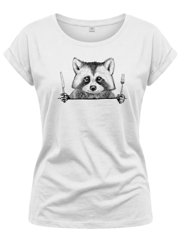 MAKAYA Shirt 'Waschbär Gabel' in White: front