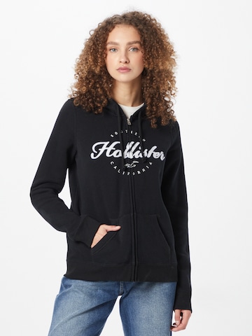 HOLLISTER Zip-Up Hoodie in Black: front