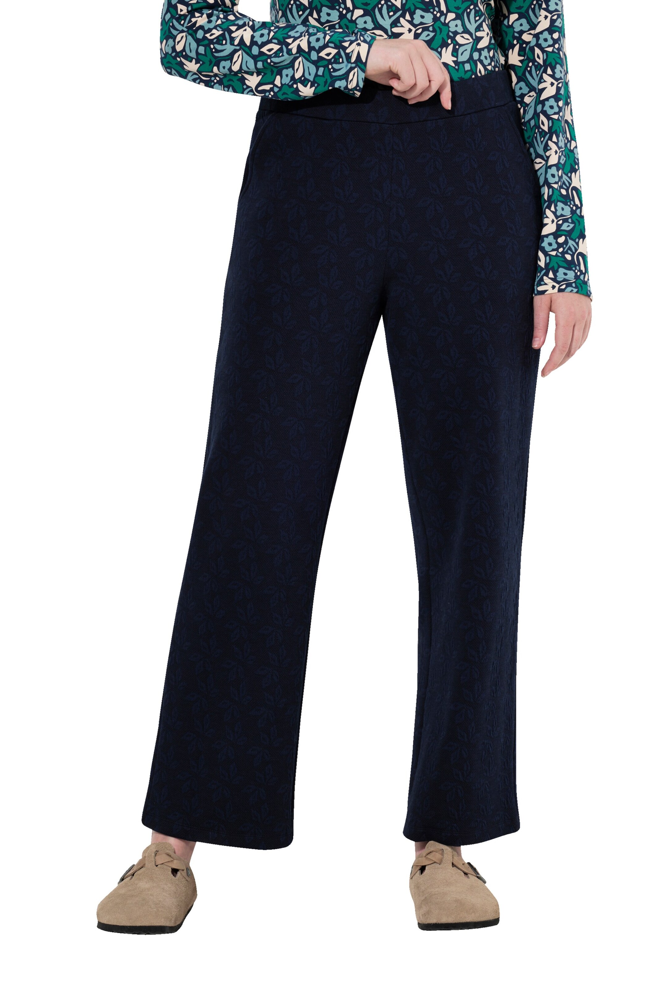 Ulla Popken Flared Broek in Blauw: voorkant