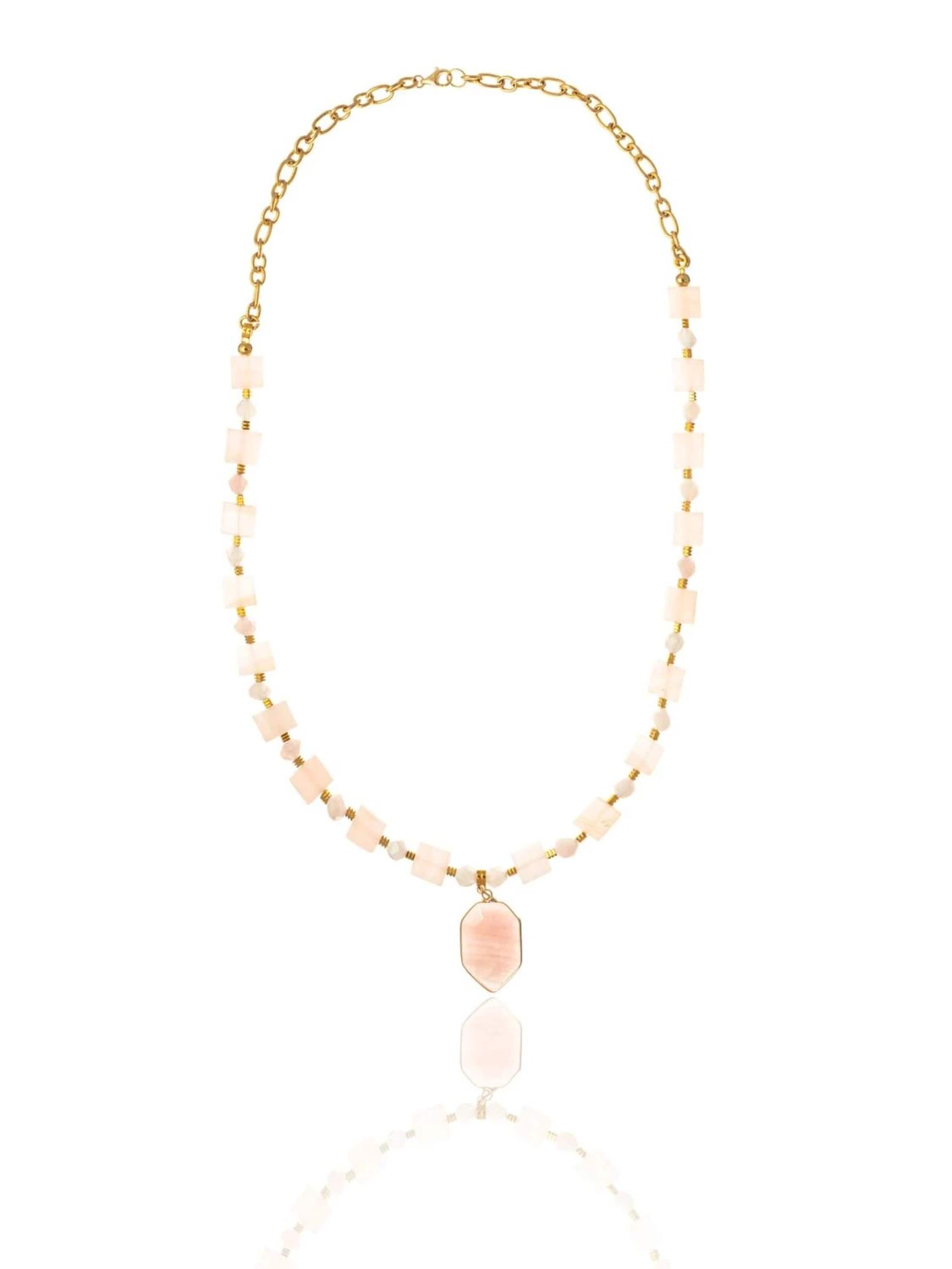THE GEM STORIES JEWELRY Αλυσίδα 'Rose Jade Necklace with Gold Accents Elegance Edition' σε ροζ: μπροστά