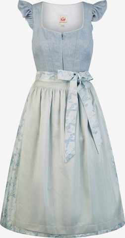 SPIETH & WENSKY Dirndl 'Hadi', in Midilänge, rustikaler, natürlicher Leinenoptik in Blau: Vorderseite