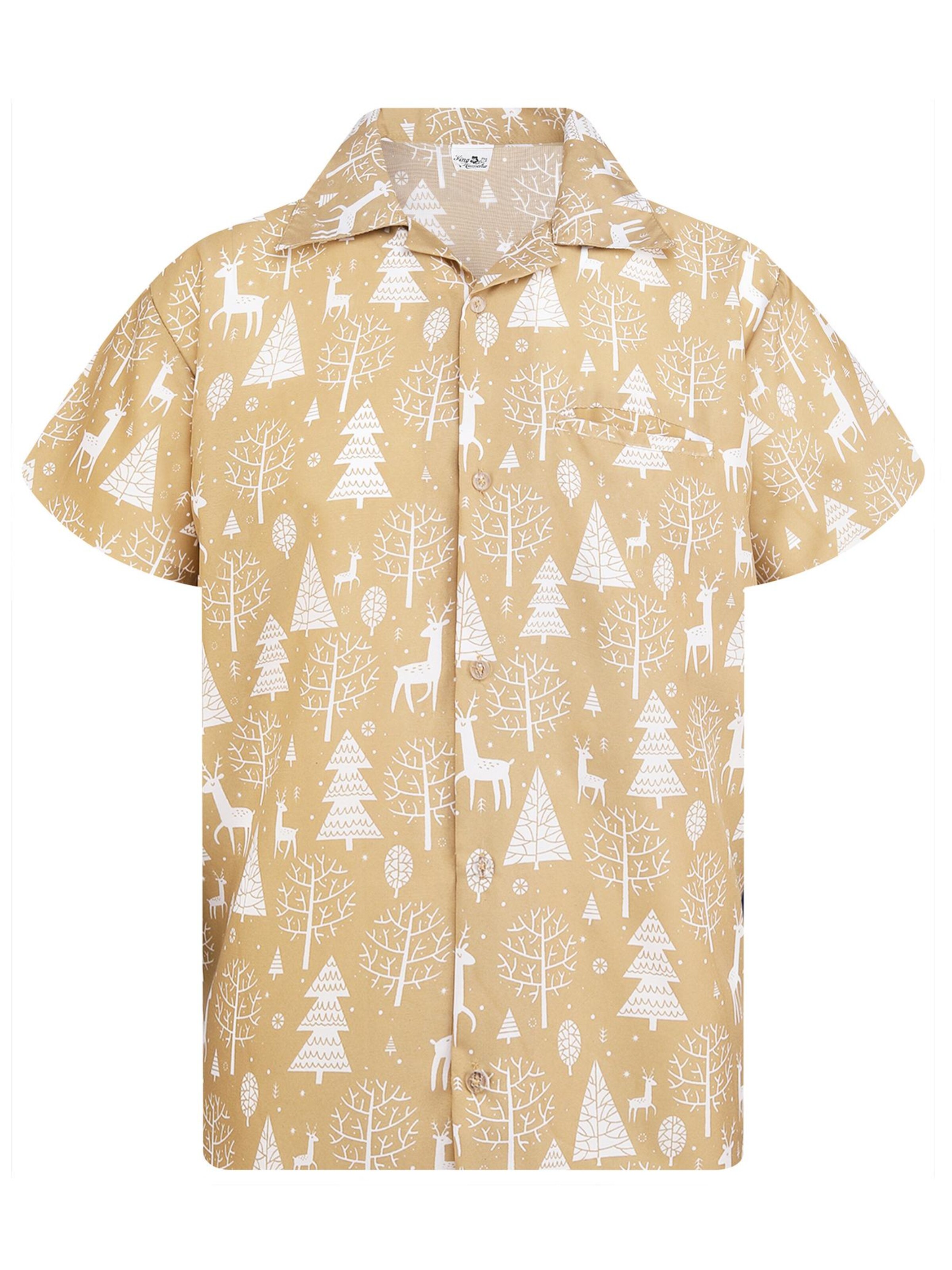 King Kameha Button Up Shirt 'Christmas Reindeer' in Green: front