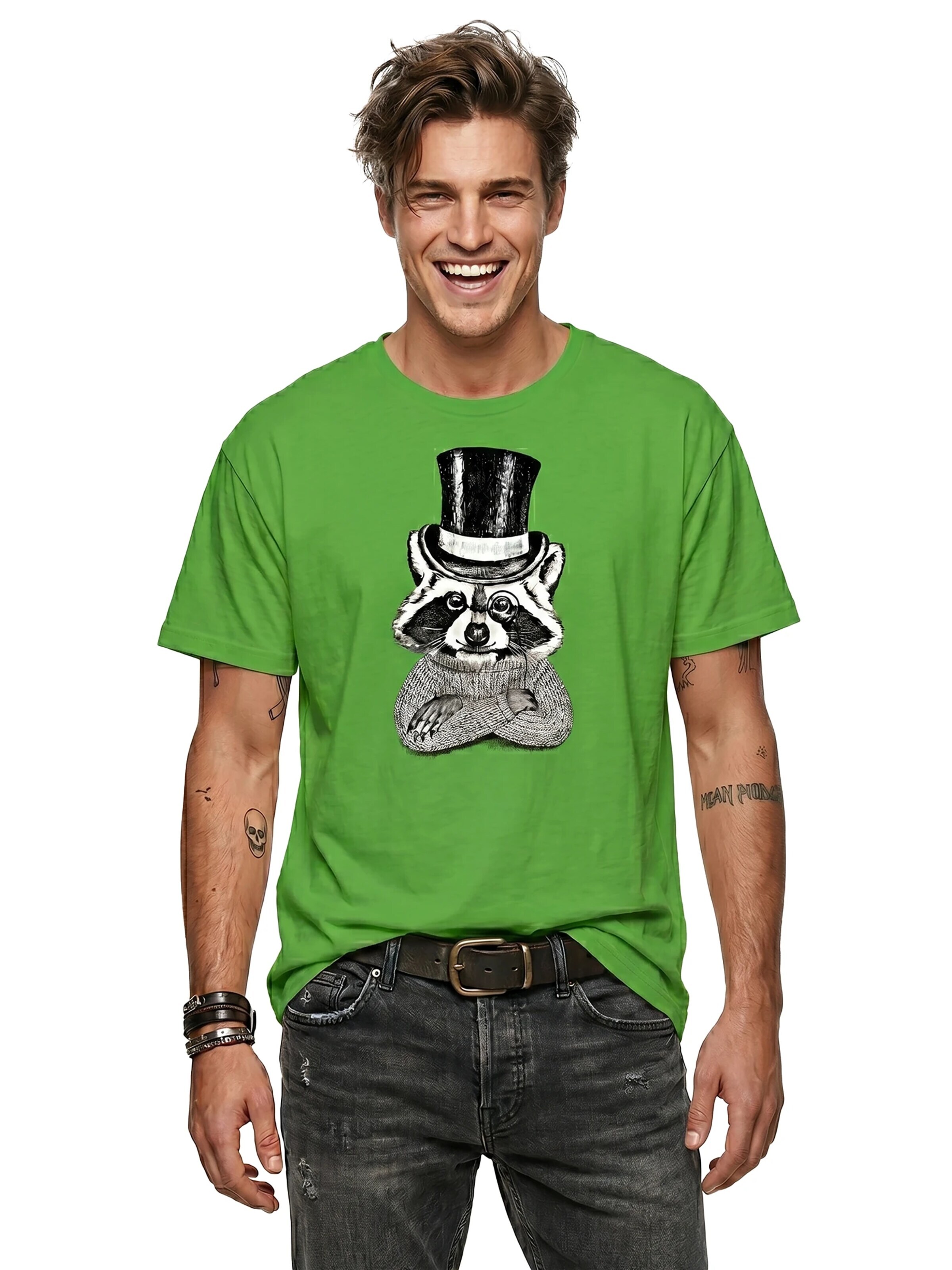 MAKAYA Shirt 'Waschbär Hut' in Green