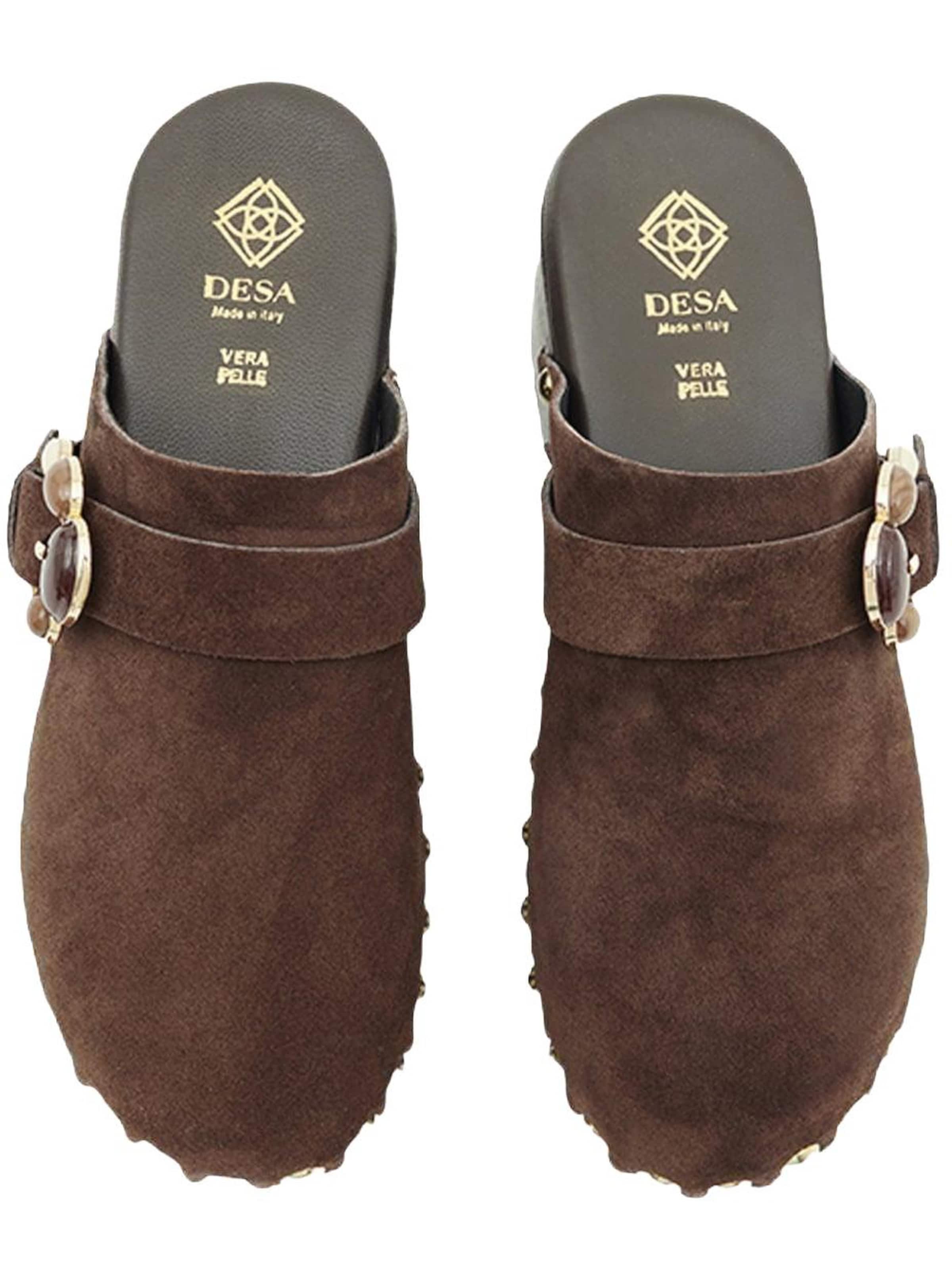 Desa Hausschuh 'DESA Damen-Clog-Sandalen aus Wildleder mit Nieten'‌‌‌‌‌ in Braun