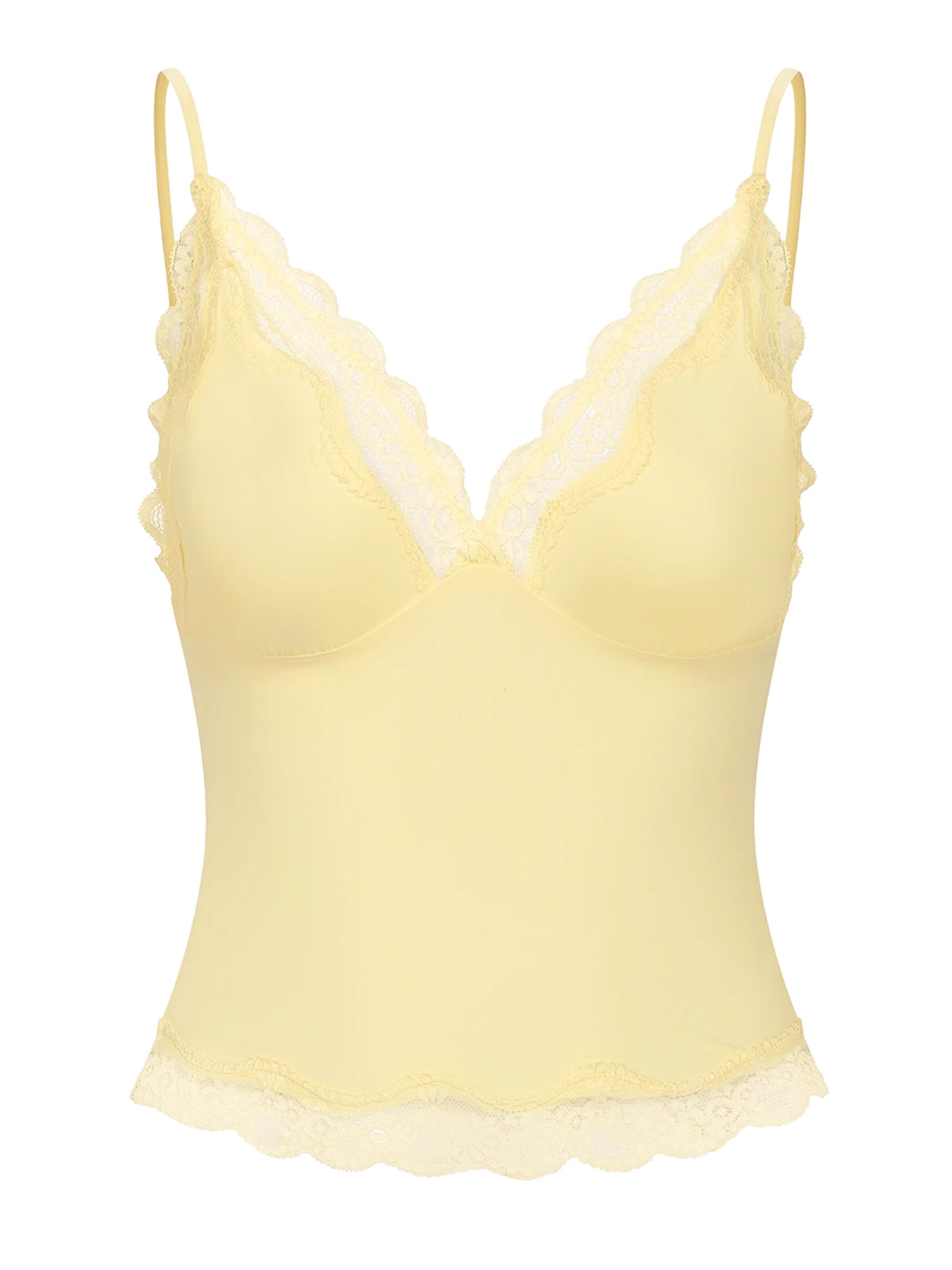cfab (formerly creamy fabrics) Topp 'Deep Neck Lace Top' i gul: framsida