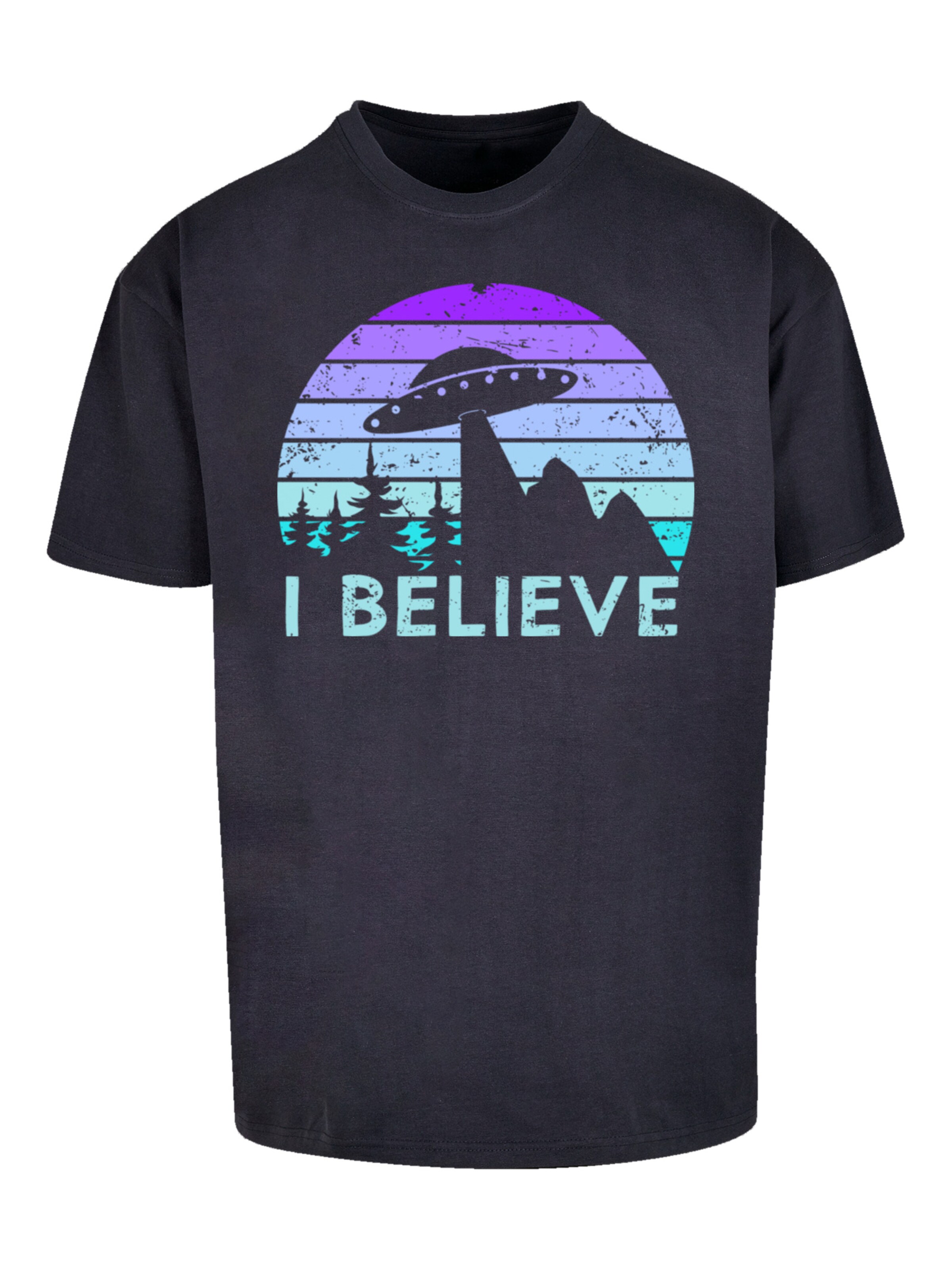 T-Shirt 'I Believe UFO Alien Raumschiff Retro' F4NT4STIC en bleu : devant