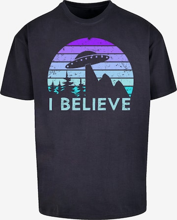 T-Shirt 'I Believe UFO Alien Raumschiff Retro' F4NT4STIC en bleu : devant