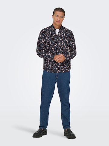 Only & Sons Slim fit Overhemd 'ONSElf Xmas' in Zwart