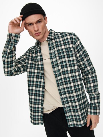 Only & Sons Regular fit Button Up Shirt 'ONSNIREL' in Green