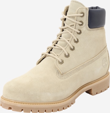 Bocanci cu șireturi de la TIMBERLAND pe bej: față