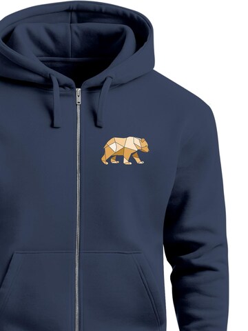 Neverless Sweatjacke 'Bär Polygon Gelb'‌‌‌‌‌ in Blau