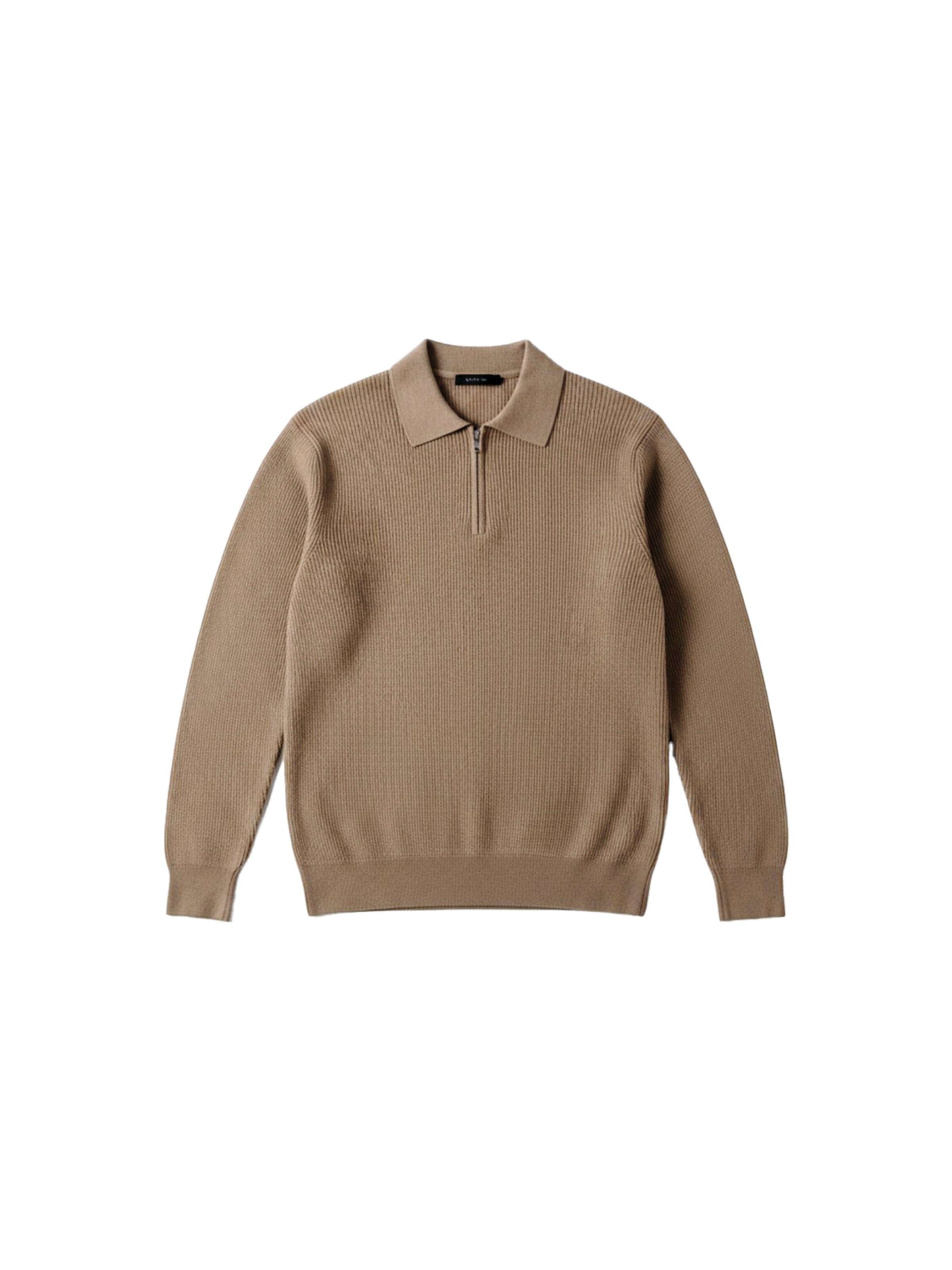 Kleidermafia Pullover 'Slim Fit Knit Zipper Polo Sweater - Camel'‌‌‌‌‌ in XS in camel, Produktansicht