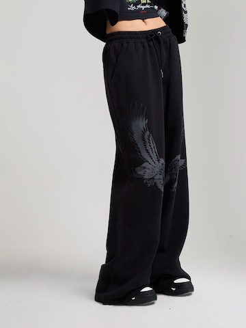 Ed Hardy Wide Leg Hose 'Flying Eagle' in Schwarz