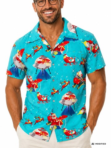 Coupe regular Chemise 'Christmas Space Santa' King Kameha en bleu