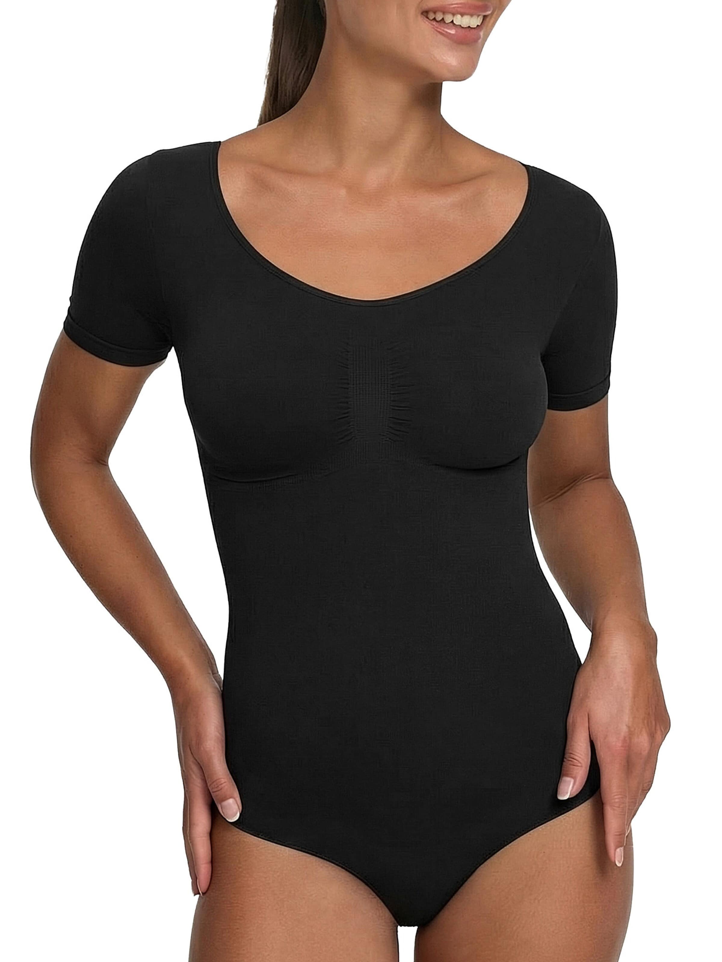 cfab (formerly creamy fabrics) - Body moldeador 'T-Shirt Bodysuit Sculpting Shapewear mit String' en negro