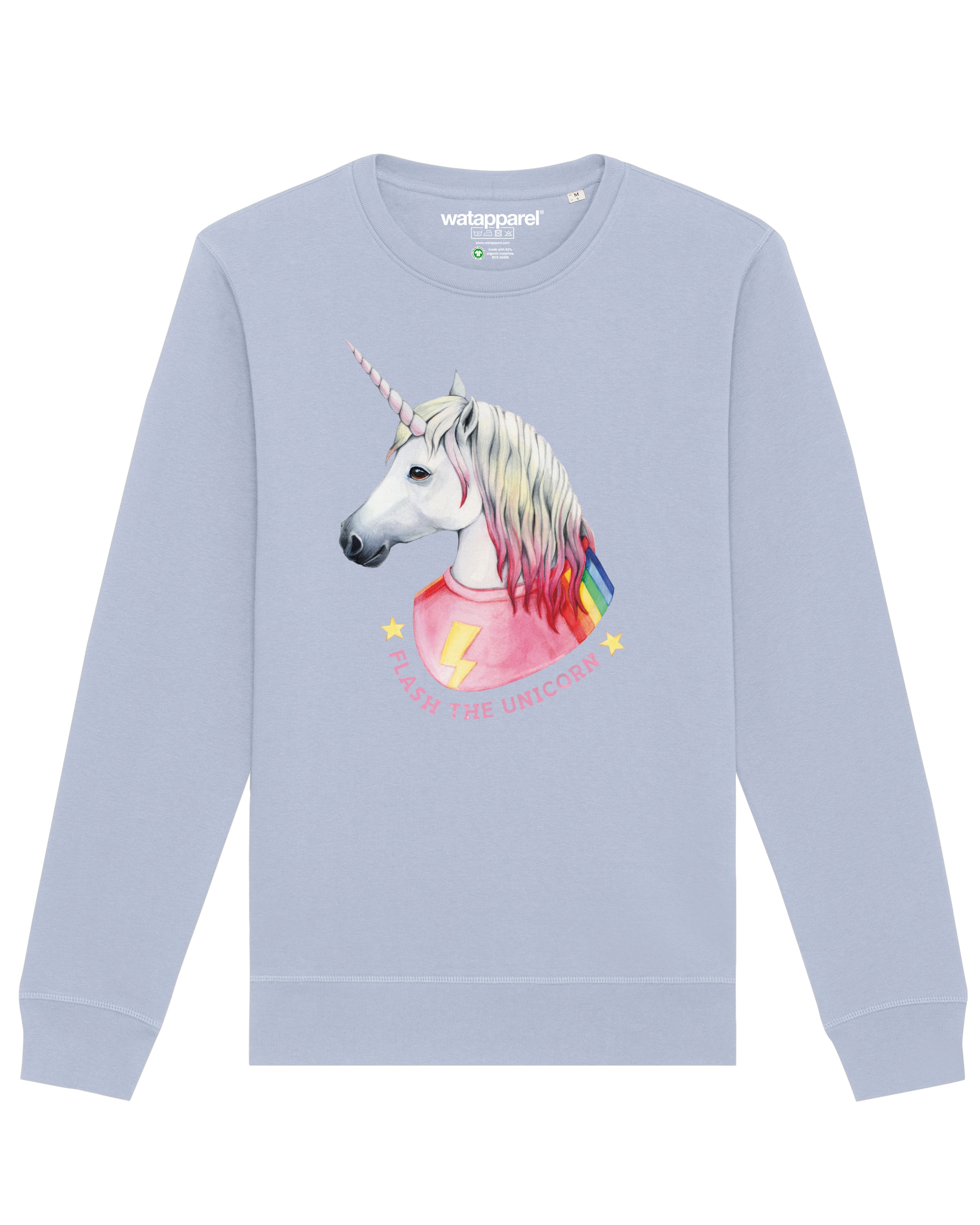 Watapparel Sweatshirt ' Flash, the unicorn ' in Blauw: voorkant