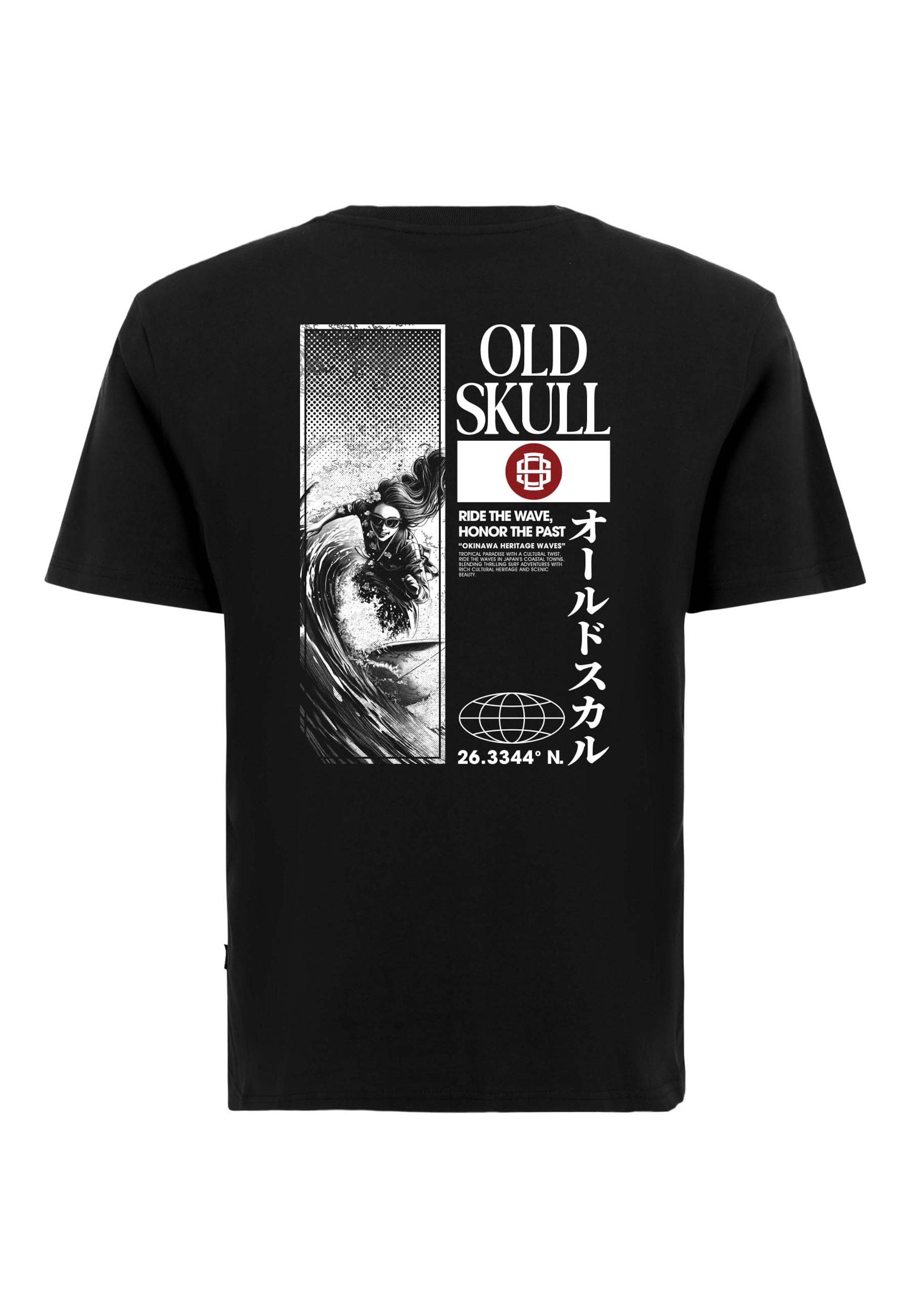 Oldskull T-Shirt 'Asian Lotus Surf' in Schwarz