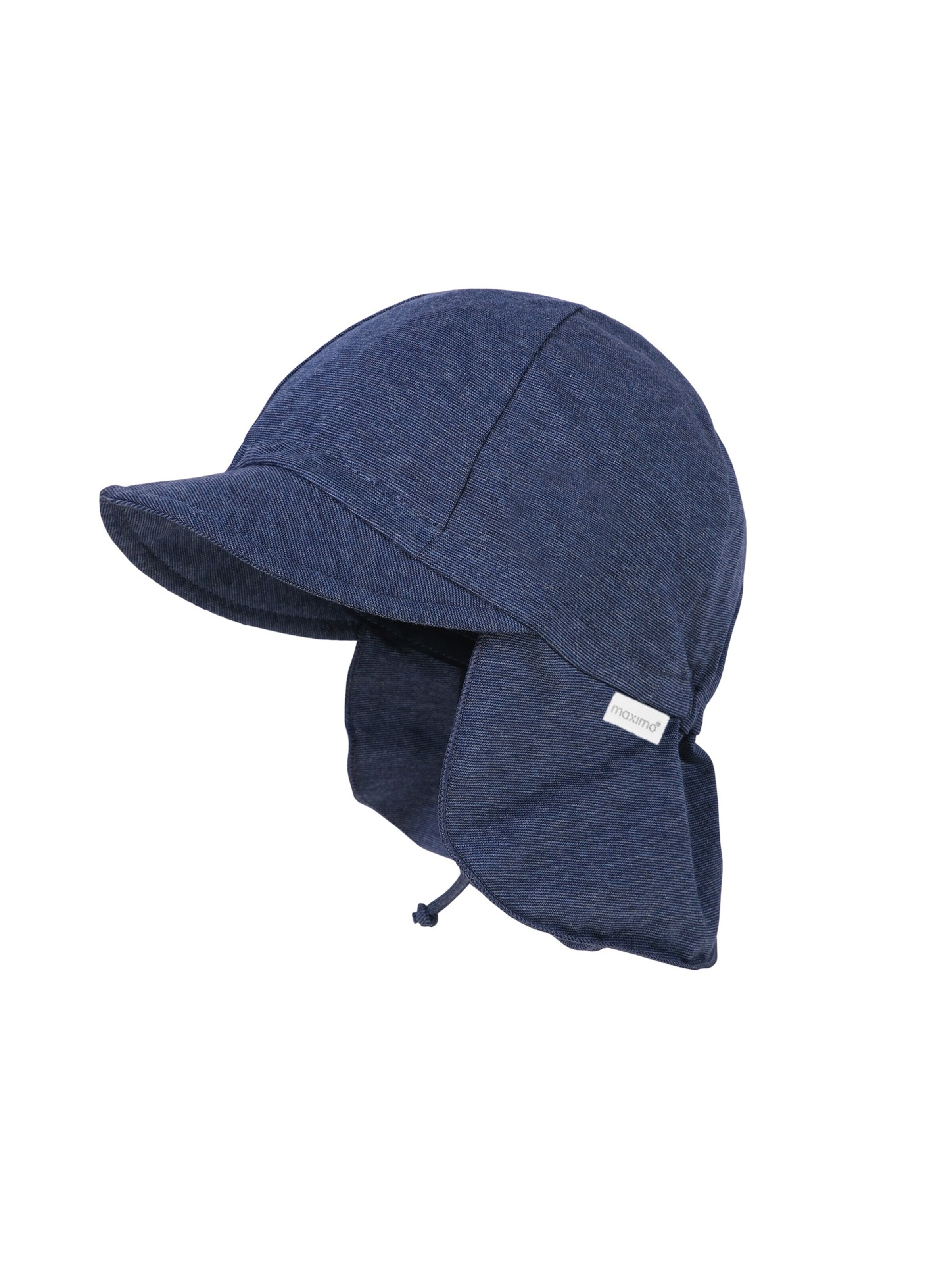 MAXIMO Beanie 'GOTS MINI-Schildmütze, Band Nackenschutz, Microringel, Jersey, UV 50' in Blue: front