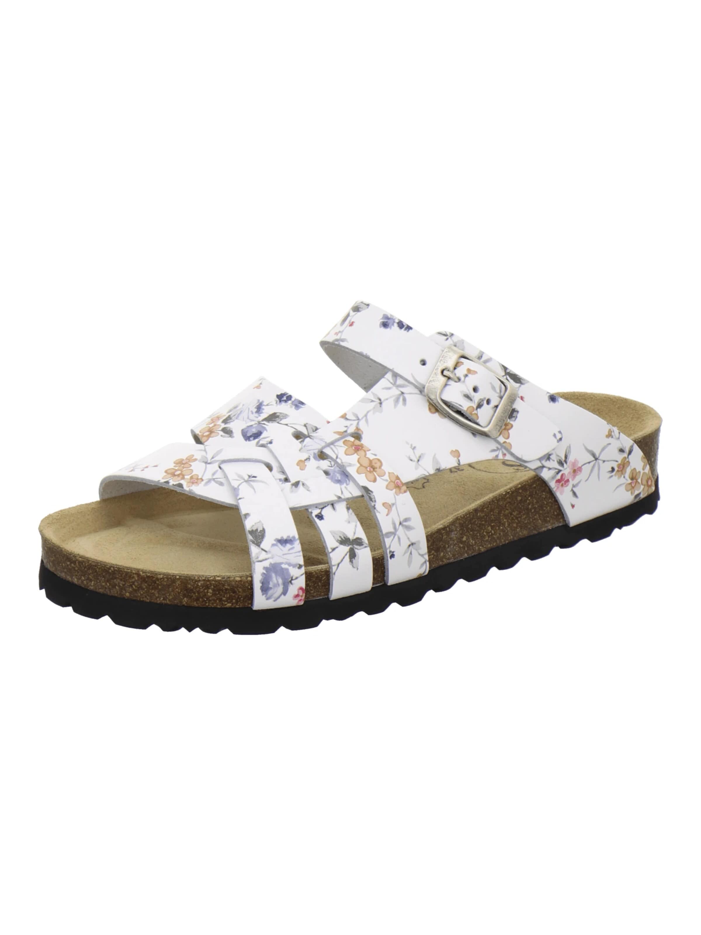 AFS-Schuhe - Zapatos abiertos 'Pantoletten Damen Kralle weiß flower' en blanco: frente