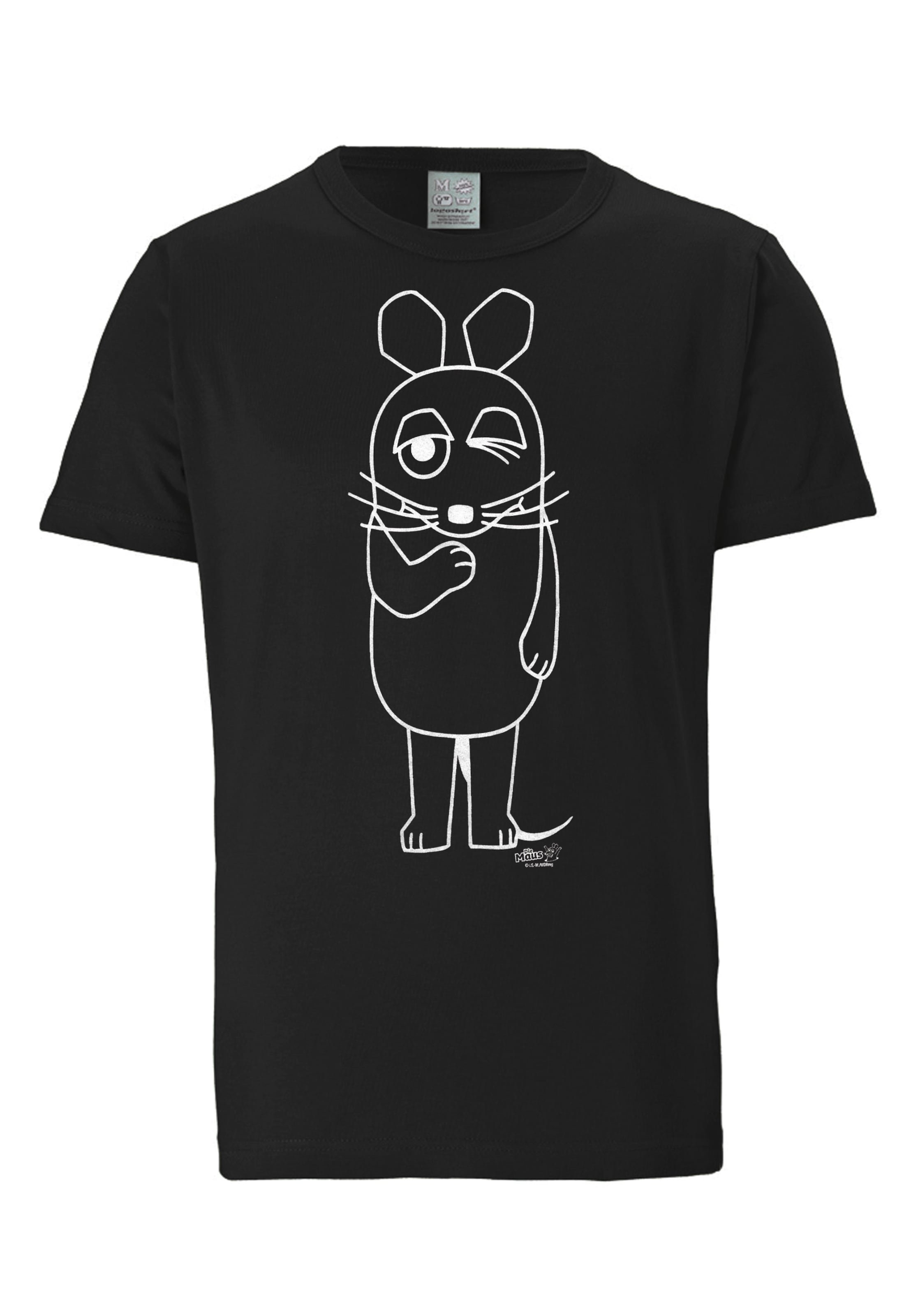 LOGOSHIRT T-Shirt 'Maus - Outline' in Schwarz: Vorderseite