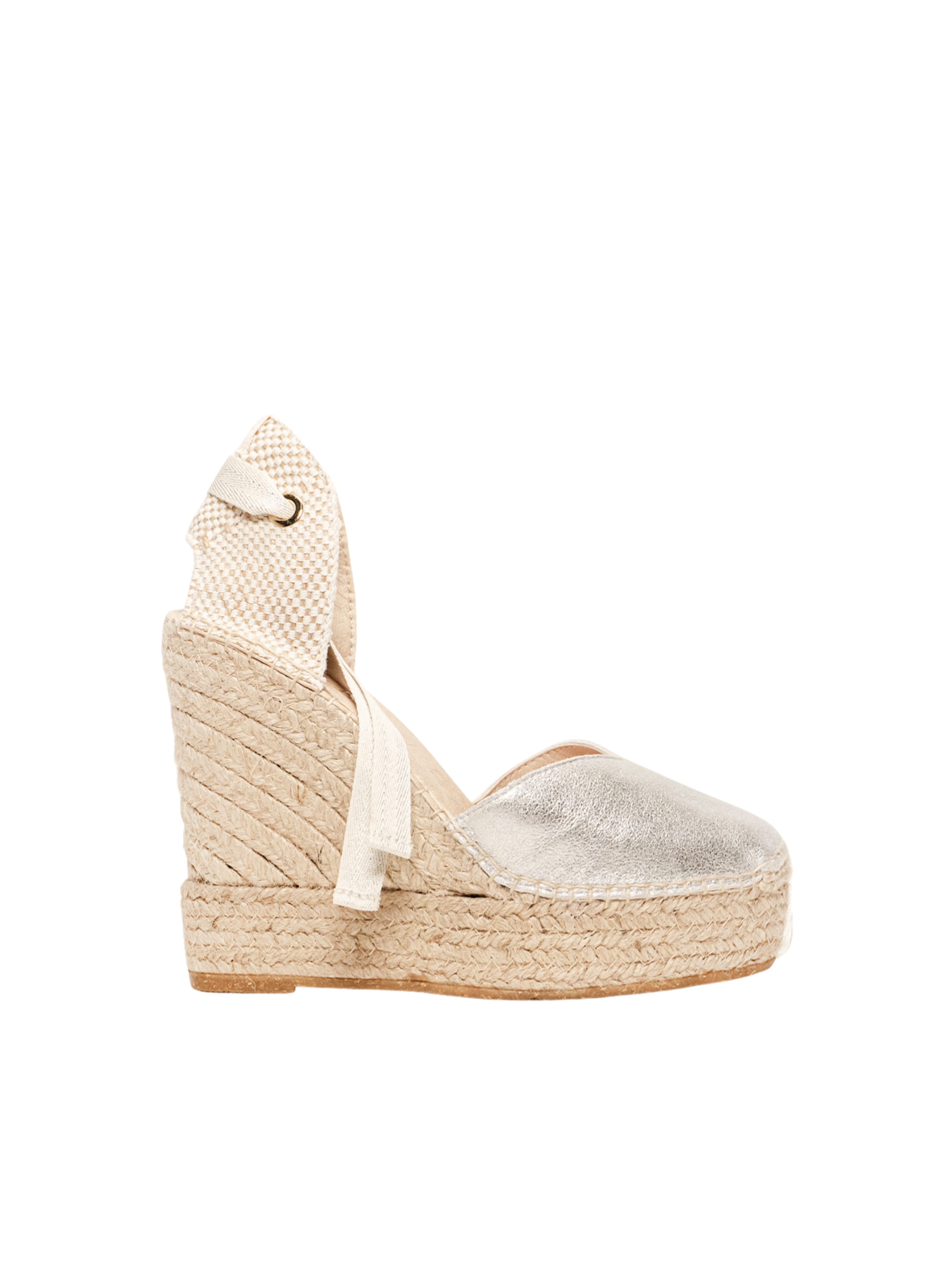 Alhamas - Sandalias 'Alpargata Cuña 12 cm' en plata: frente