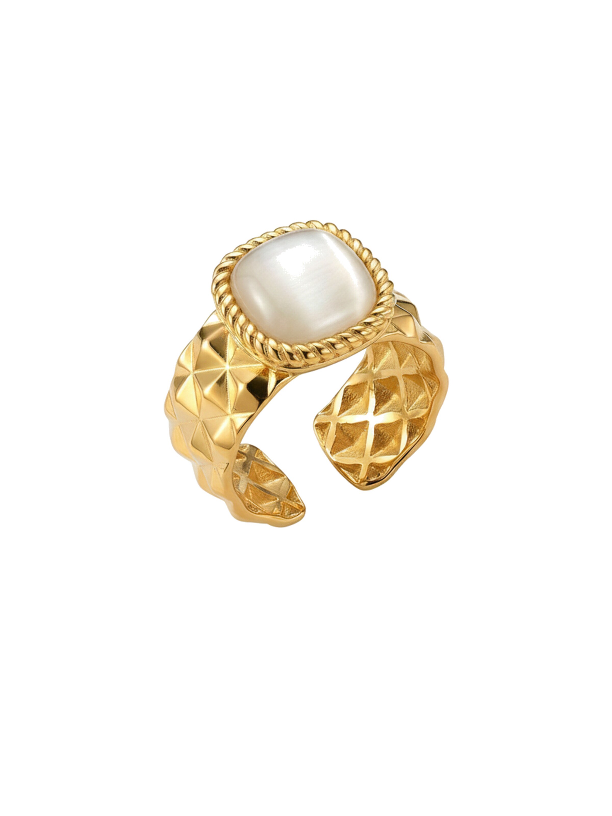 Nemomatheo Ring 'Royal Cushion – Statement-Ring mit Rautenmuster' in Gold