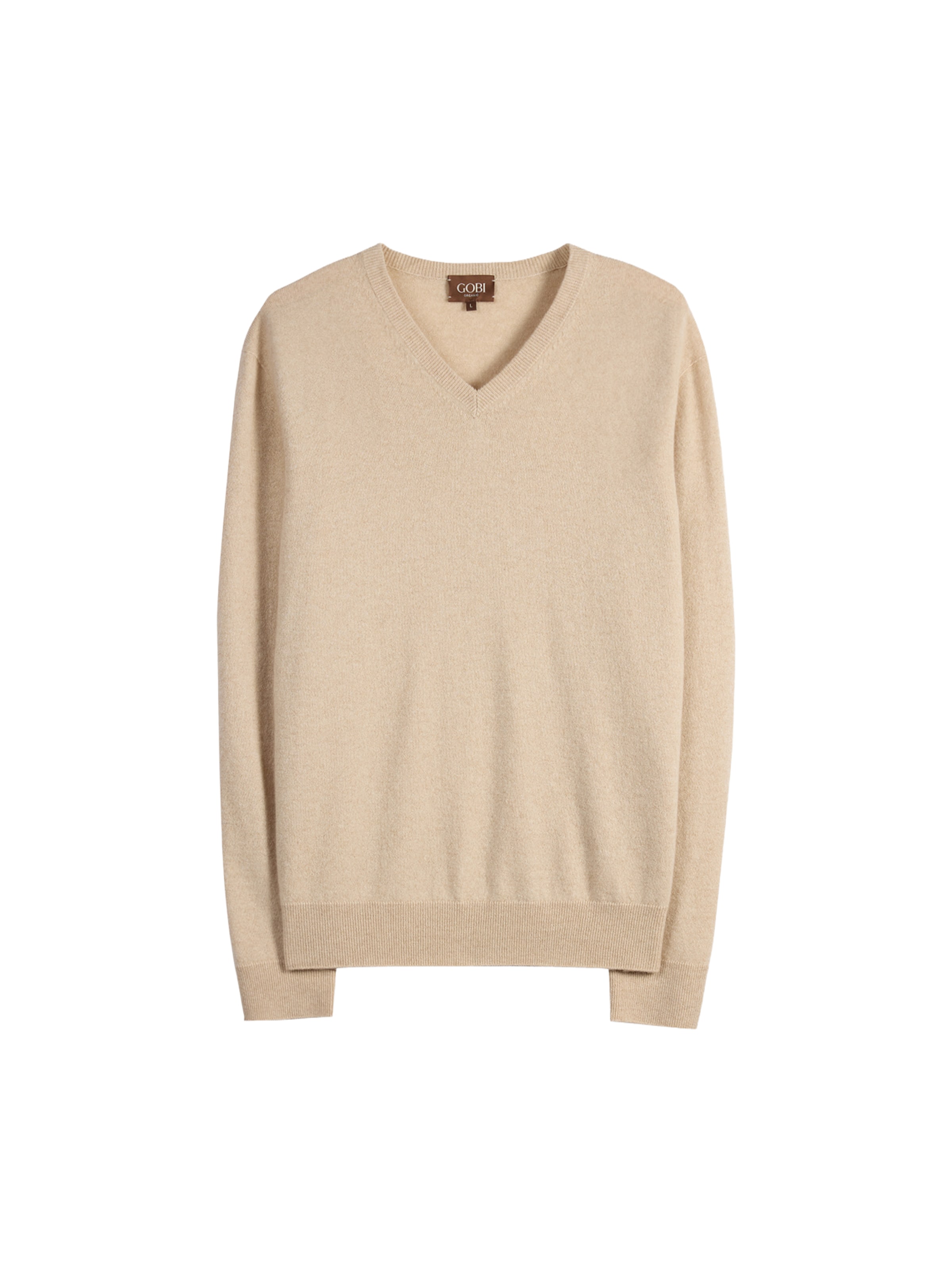 GOBI Cashmere Sweater 'Men's Essential Cashmere V-Neck Sweater' in Beige: front