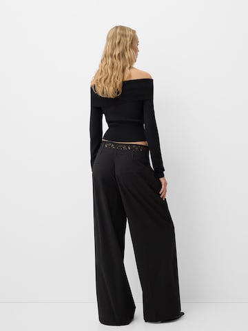 Wide Leg Pantalon à pince Bershka en noir