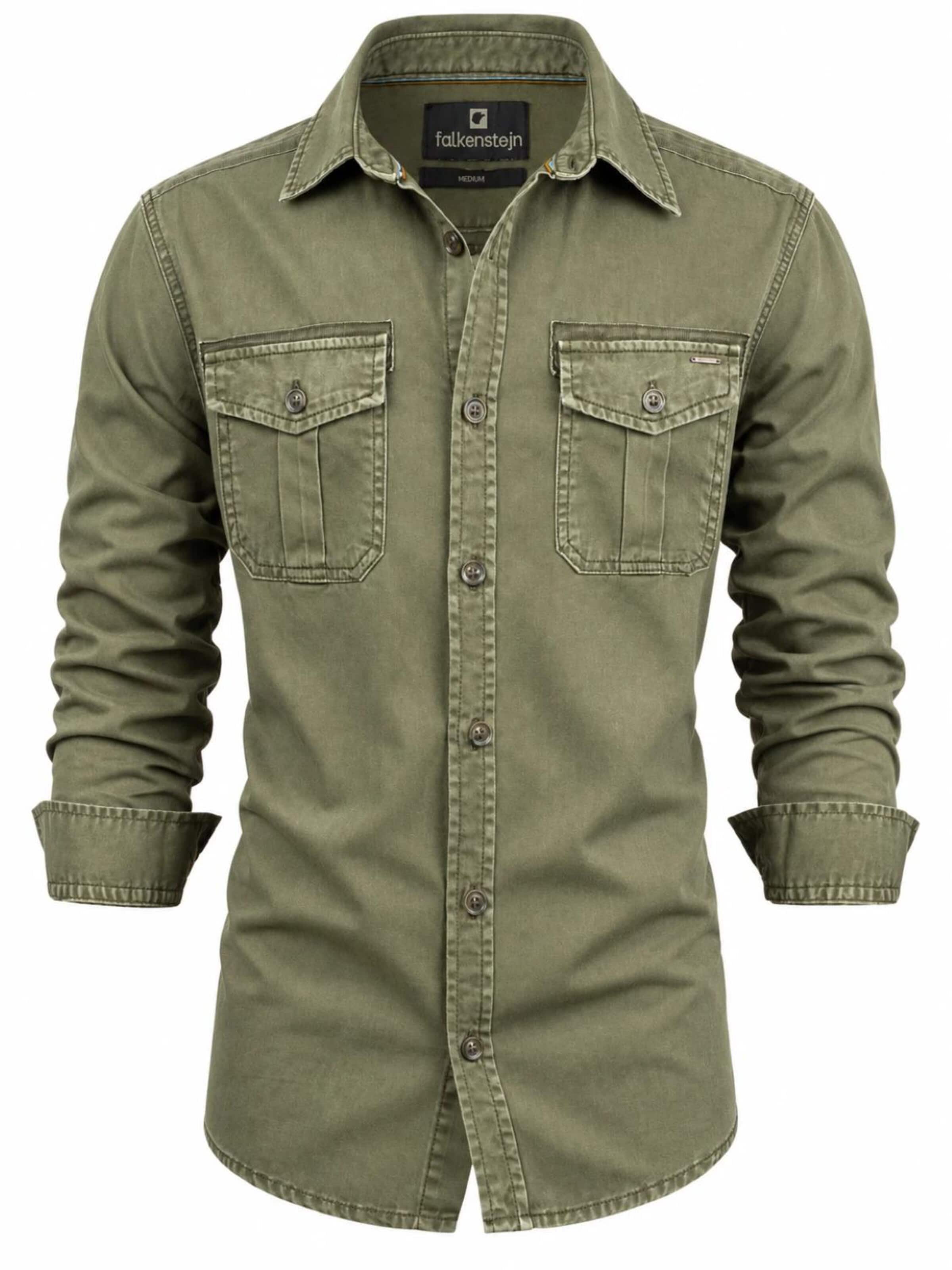 FALKENSTEJN Regular fit Button Up Shirt 'FALKENSTEJN Riccaldo Herren-Hemd' in Green: front