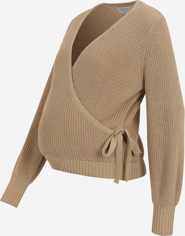 Pieces Maternity Knit cardigan 'OLIVIA' in Beige: front