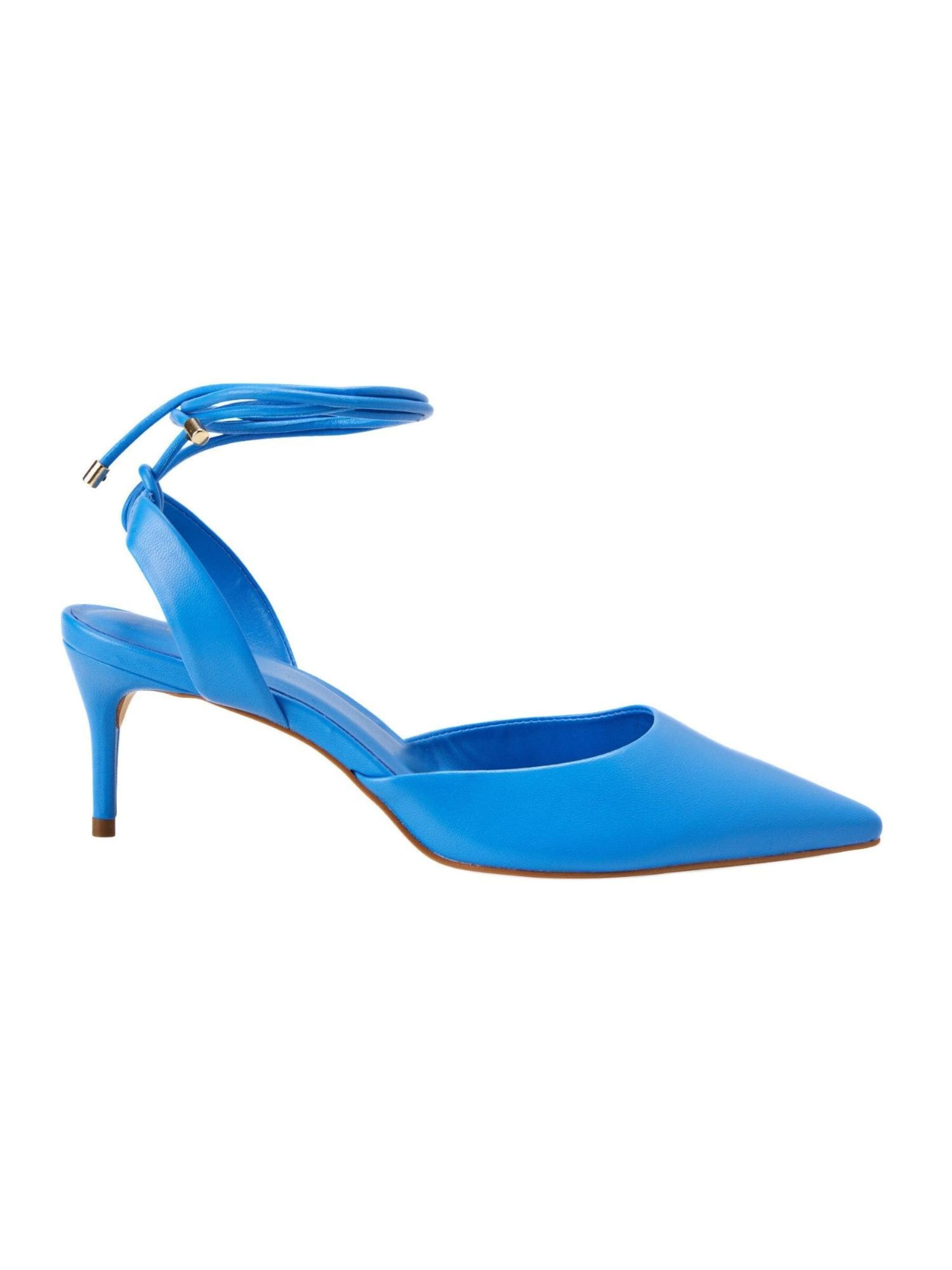 Décolleté 'Escarpins Jaborandi à bride arrière avec lacets à la cheville en cuir bleu' di Mangara Atelier in blu: frontale