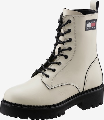 Tommy Jeans Lace-Up Ankle Boots in Beige: front