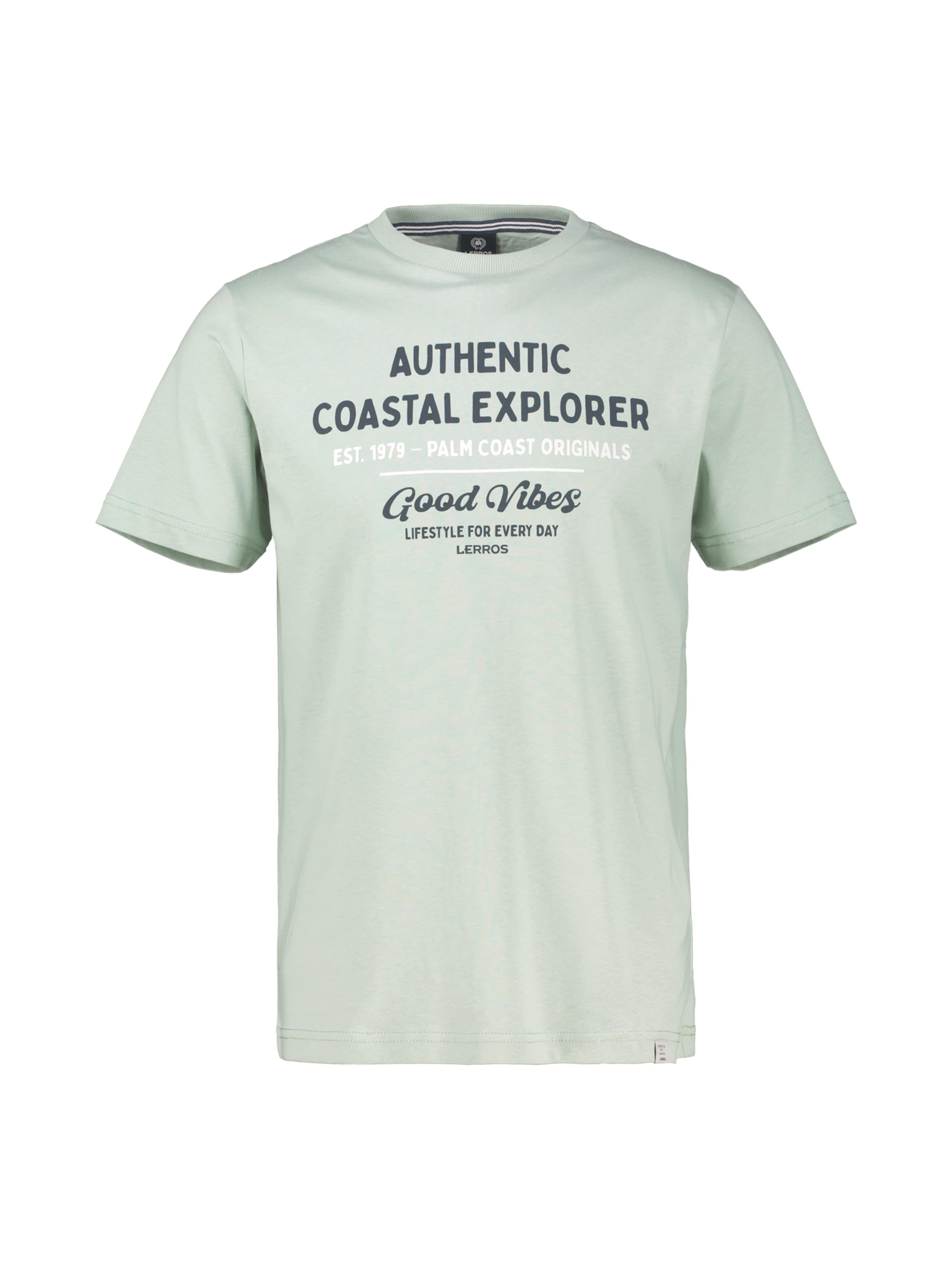 LERROS T-Shirt mit O-Neck aus softer Baumwolle mit Summervibe-Print in Grün: Vorderseite
