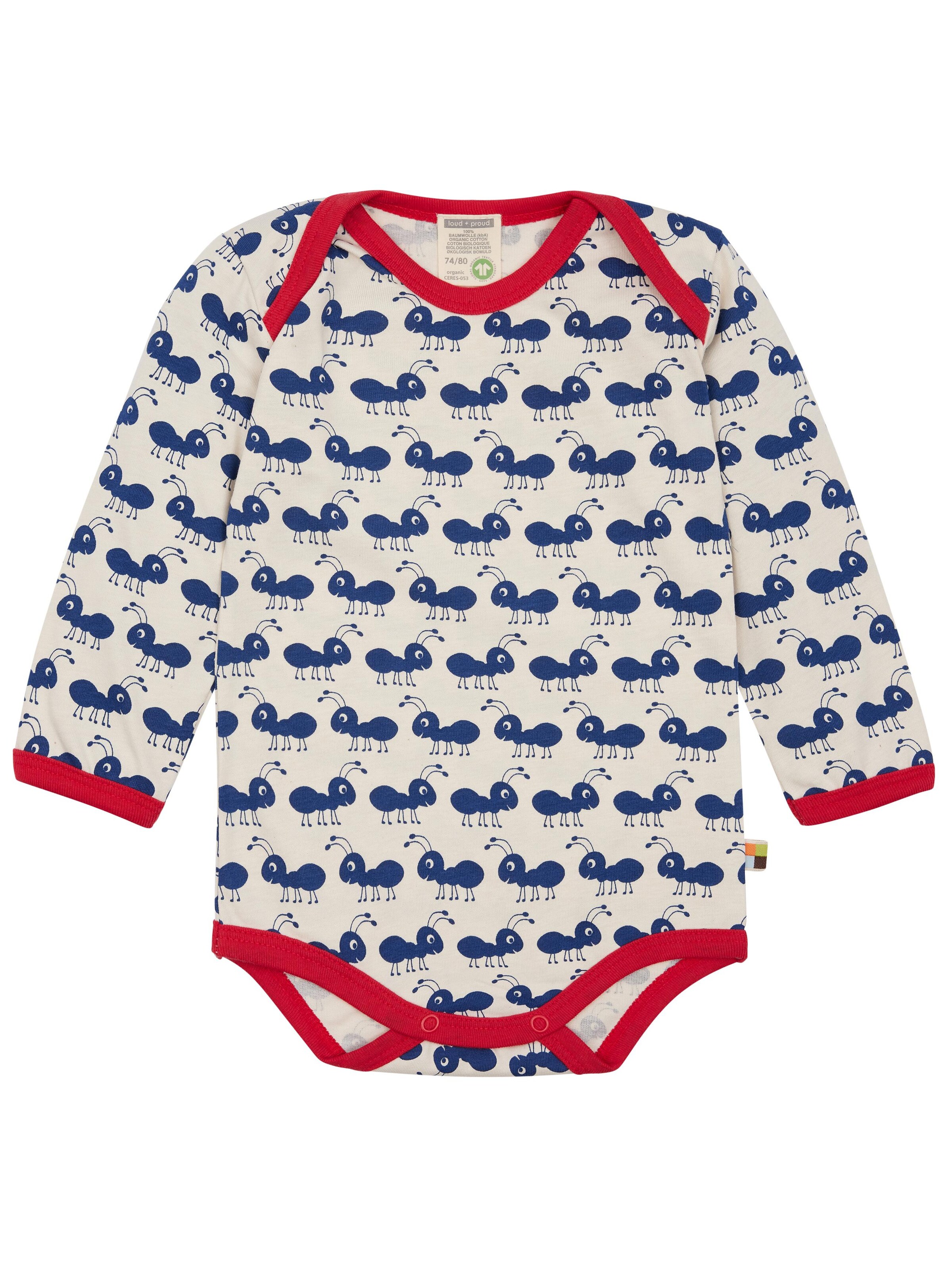 loud + proud Strampler/Body 'Ameisen'‌‌‌‌‌‌‌‌ in Blau: Vorderseite