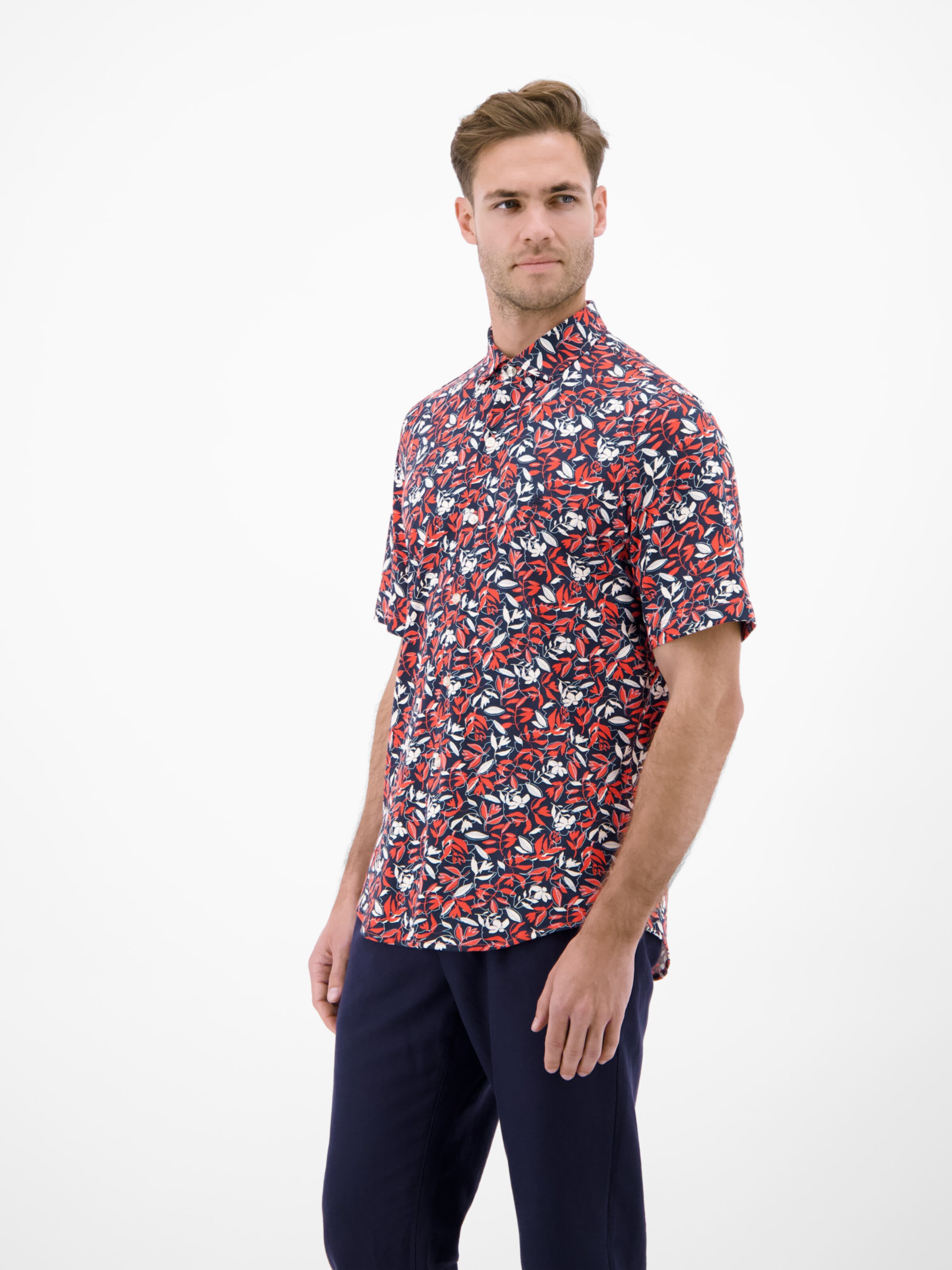 LERROS Regular Fit 1/2 Hemd aus 100 % Baumwolle, floral bedruckt in Rot